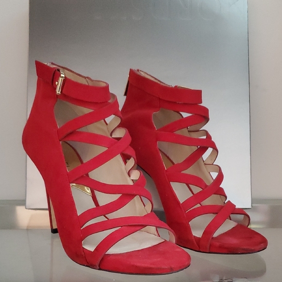 Michael Kors Shoes - Michael Kors Red Suede Strappy shoe Size 9 With 3.5”. Heel